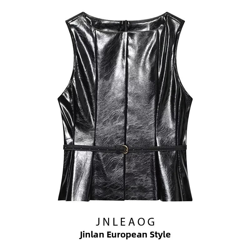 

JNLEAOG, осенняя новая модная женская одежда, кожаный пояс с эффектом, топ для поездок на работу, круглый Ne полиэфирное волокно, без пуговиц