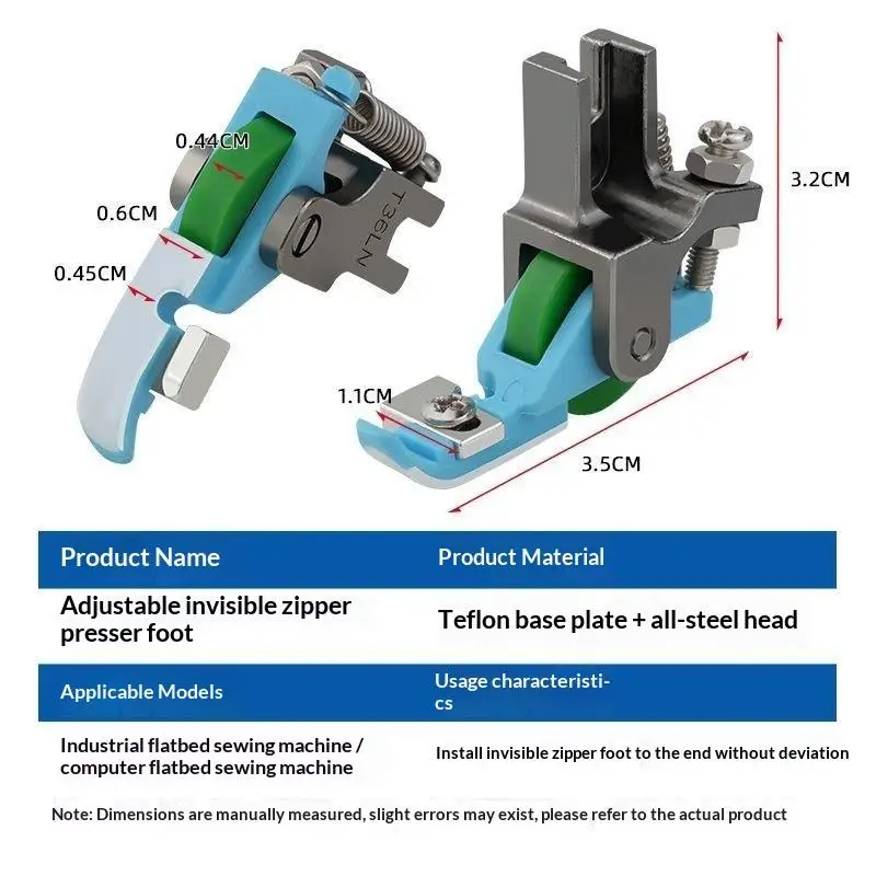 Invisible Zipper Foot Adjustable Sewing Roller Presser Foot for Accurate Zipper Attachment in Home DIY Tailoring