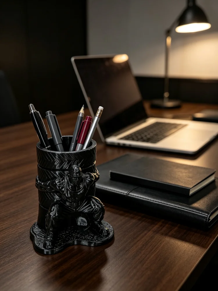 Fun Pen Holder Shaped Like a Strongman with a Tire, Muscle Man Figurine Sculpture Pencil Holder, Creative and Quirky Desktop Pen Holder, Petg Material with Solid Resin Texture, Large Capacity Pen Cup to Store Fountain Pens and Pencils, Space-Saving Desktop Organizer, Cool Desktop Decoration Accessory, Creative Gift for Students' Desks, Office Countertops, and Fitness Enthusiasts