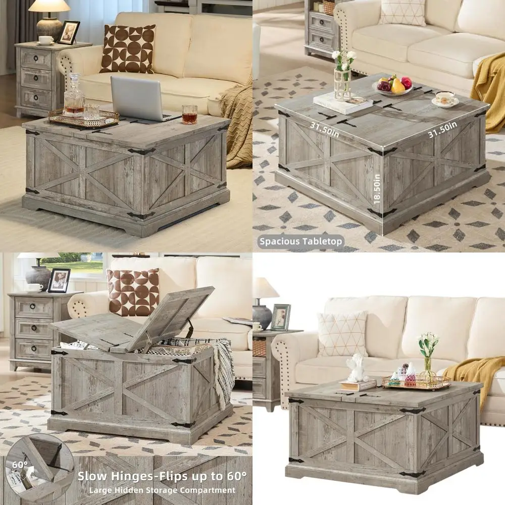 

Большой журнальный столик с отсеком для хранения, квадратный дизайн из светлого дуба, мебель для гостиной в деревенском стиле с откидной крышкой и деревянным основанием в форме арки