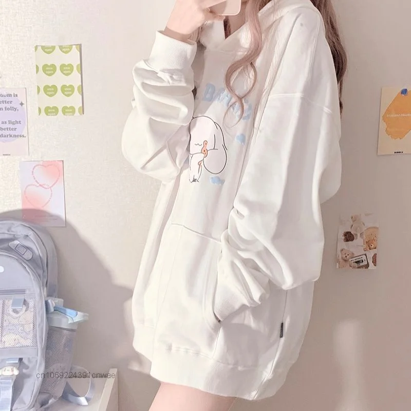 Sanrio Cinnamoroll bluza z kapturem Y2k dziewczyna Cute Anime Cartoon luźny pulower bluza z kapturem kobiety luźna moda wszechstronny Kawaii ubrania