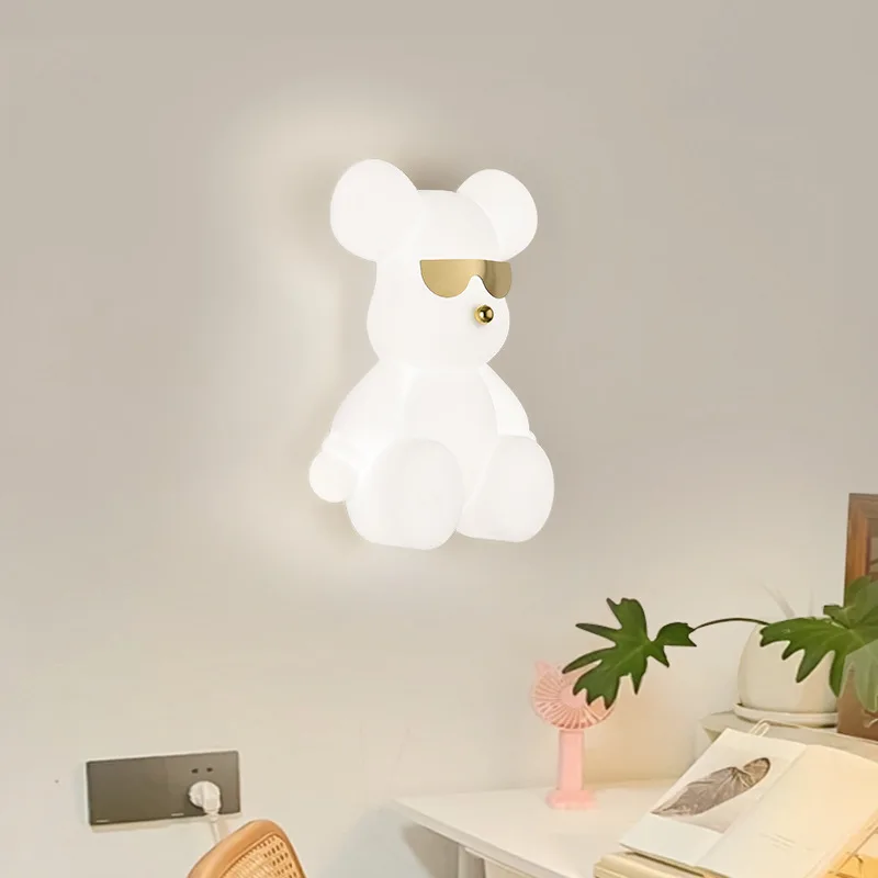 

Sunglasses Bear Wall Lamps Cute Children's Room Decor Lamp LED Modern Warm Baby Room Teen Girl Boy Bedroom Bedside Wall Lights