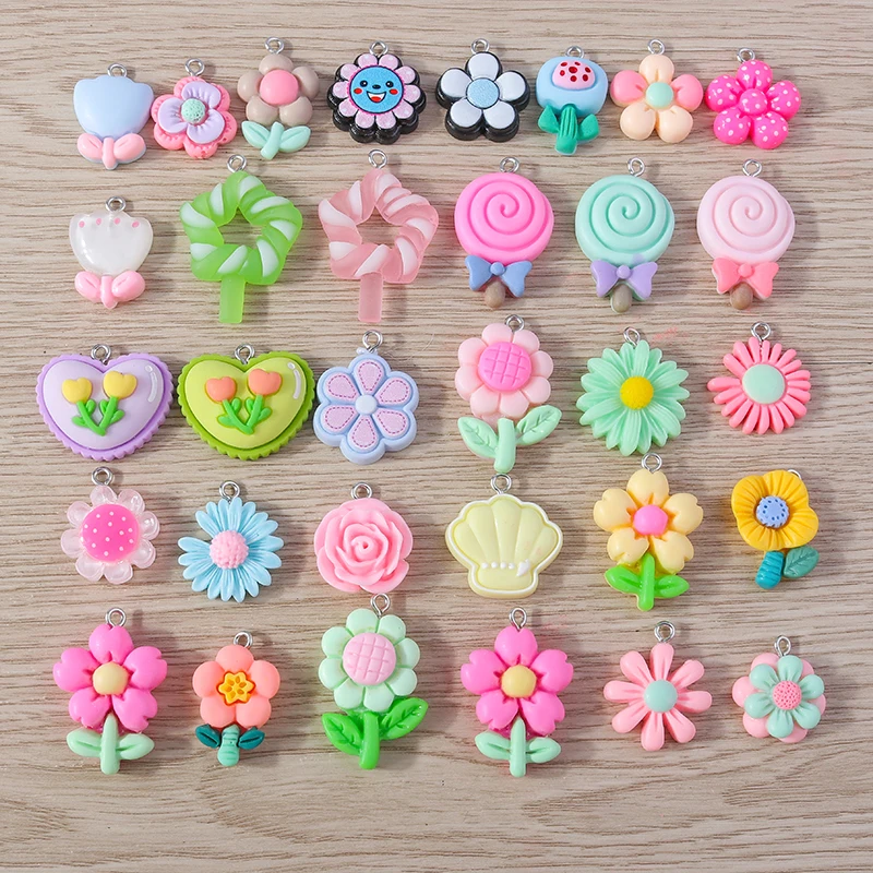 Tusember 10/20/30 Stück niedliche Harz-Anhänger, Tier-, Blumen-, Lebensmittel- und Frucht-Charms für Ohrringe, Armbänder, Schlüsselanhänger, DIY, handgefertigt – Detail 7