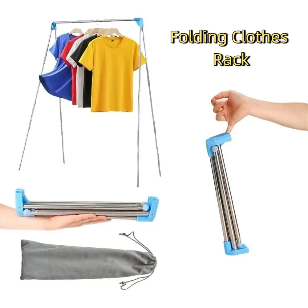 Stainless Steel Travel Garment Rack Adjustable Angle Space Saving Folding Clothes Rack Compact with Non Slip Feet