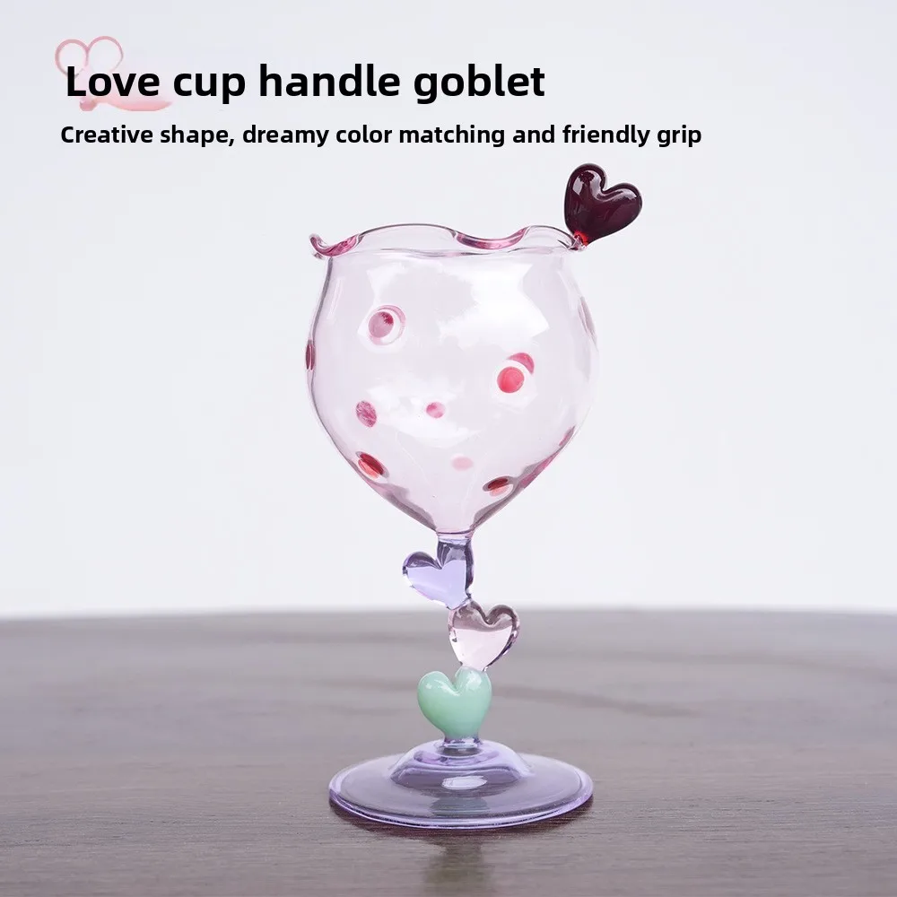 Creative heart-shaped tall glass, champagne wine glass, colored polka dot juice glass