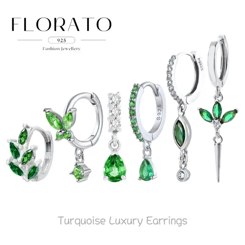 

925 Silver Needle Drop/marquise Turquoise Pendant Silver Hoop Earrings For Women Vintage High-end Earrings Fashion Party Jewelry