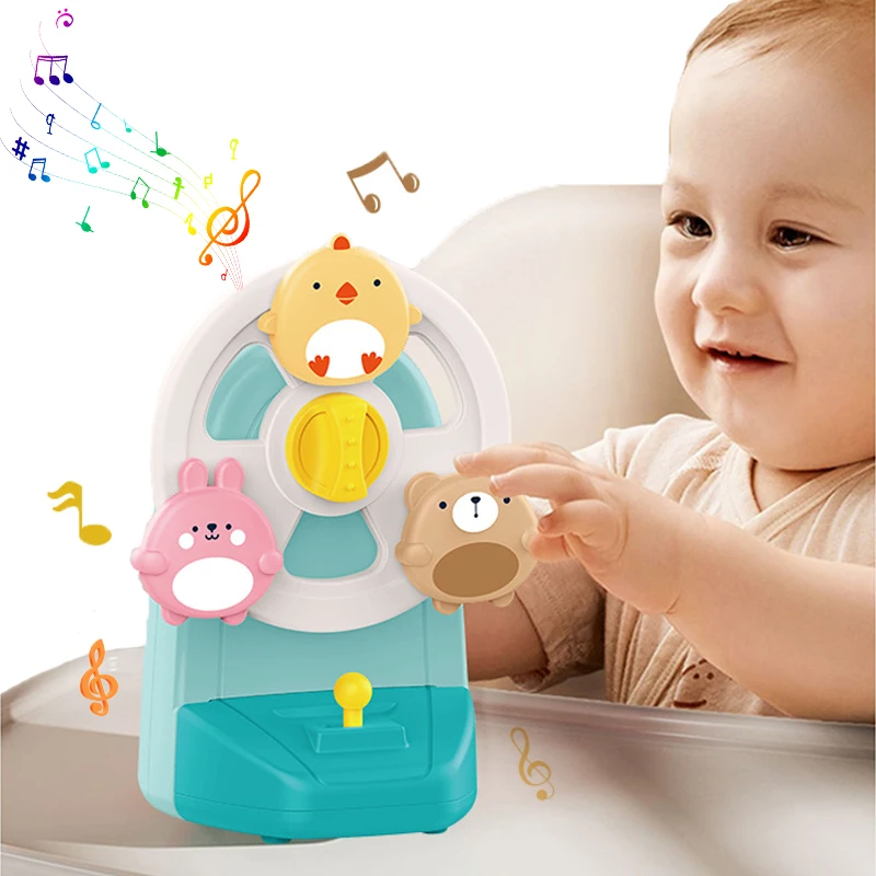 Baby Ferris Wheel Music Box Cartoon Animals Rotating Music Box Bed Bells Educational Toys for Baby Dining Table Suction Cup Toys