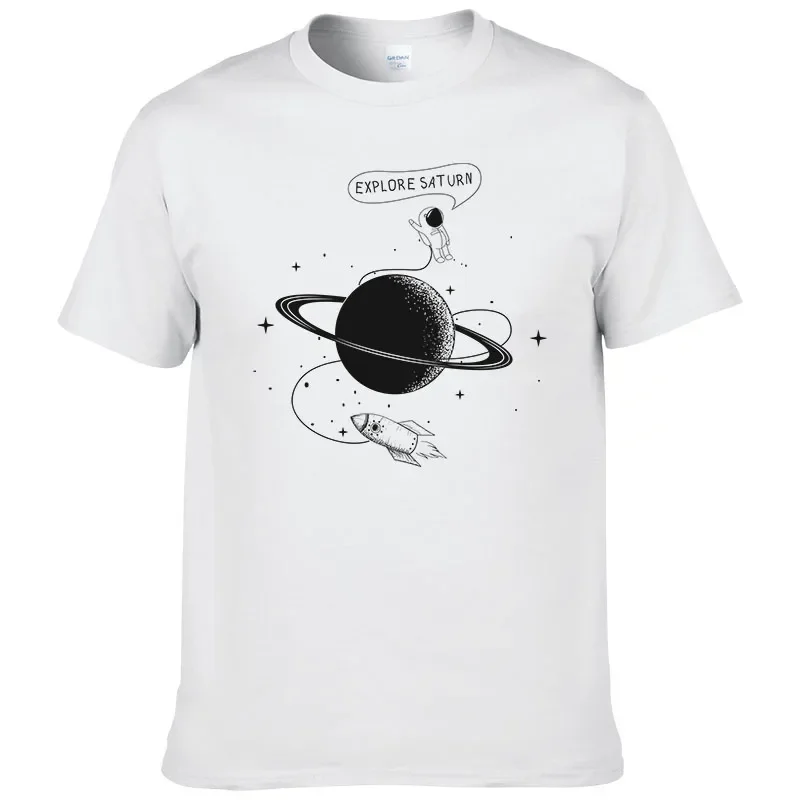 

Astronaut Explore Saturn T shirt Men summer short sleeve fashion T-shirt Cotton Cool Tees Tops Brand Clothing