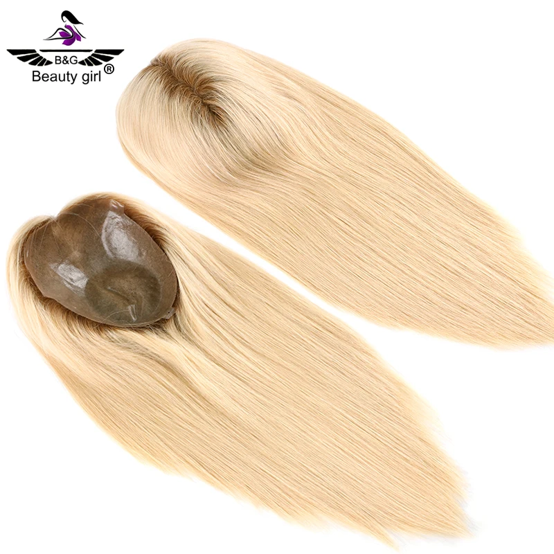 

Wholesale Ombre Blonde Natural Women Toupee 100% Human Hair Replacement System 7X9 Thin Skin Topper With 4 Clips