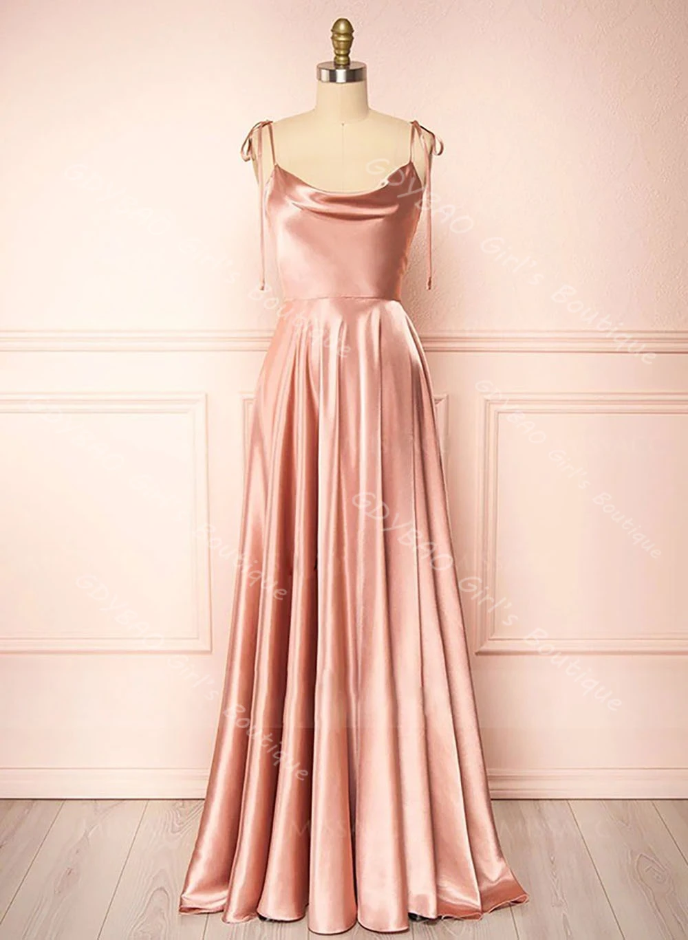 Customized Women's Bridesmaid Dress A-Line Cowl Neck Spaghetti Strap Wedding Party Dress Satin Robe Backless Prom Evening Gown