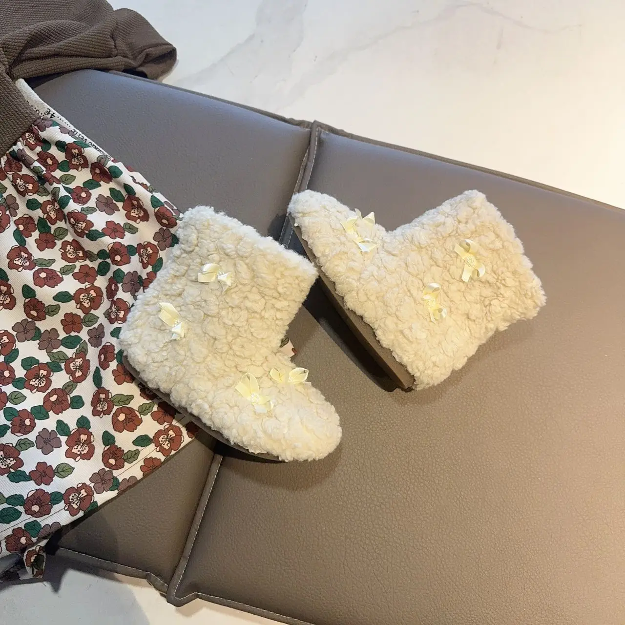 

Girls' Winter Lamb Wool Ankle Boots Baby Girl Warm Cozy Cotton Lined Beige Snow Boots Outdoor Play​