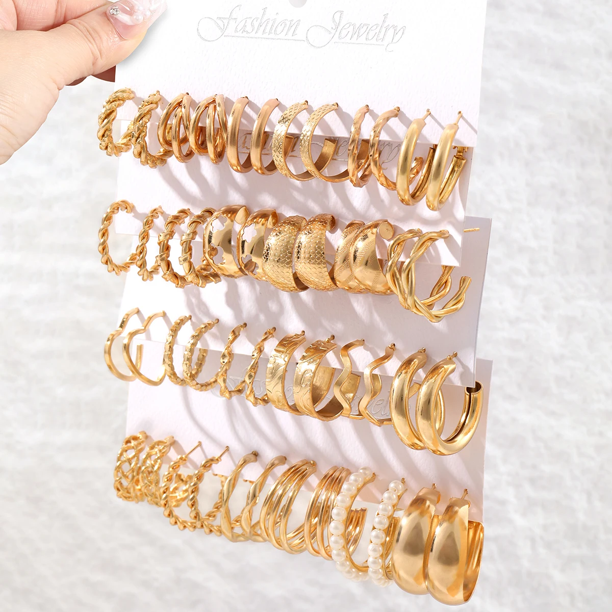 48Pcs Fashion Hollow Flower Stud Earrings Punk Geometry Twisted C-shaped Earring Set for Women\'s Trendy Party Jewelry