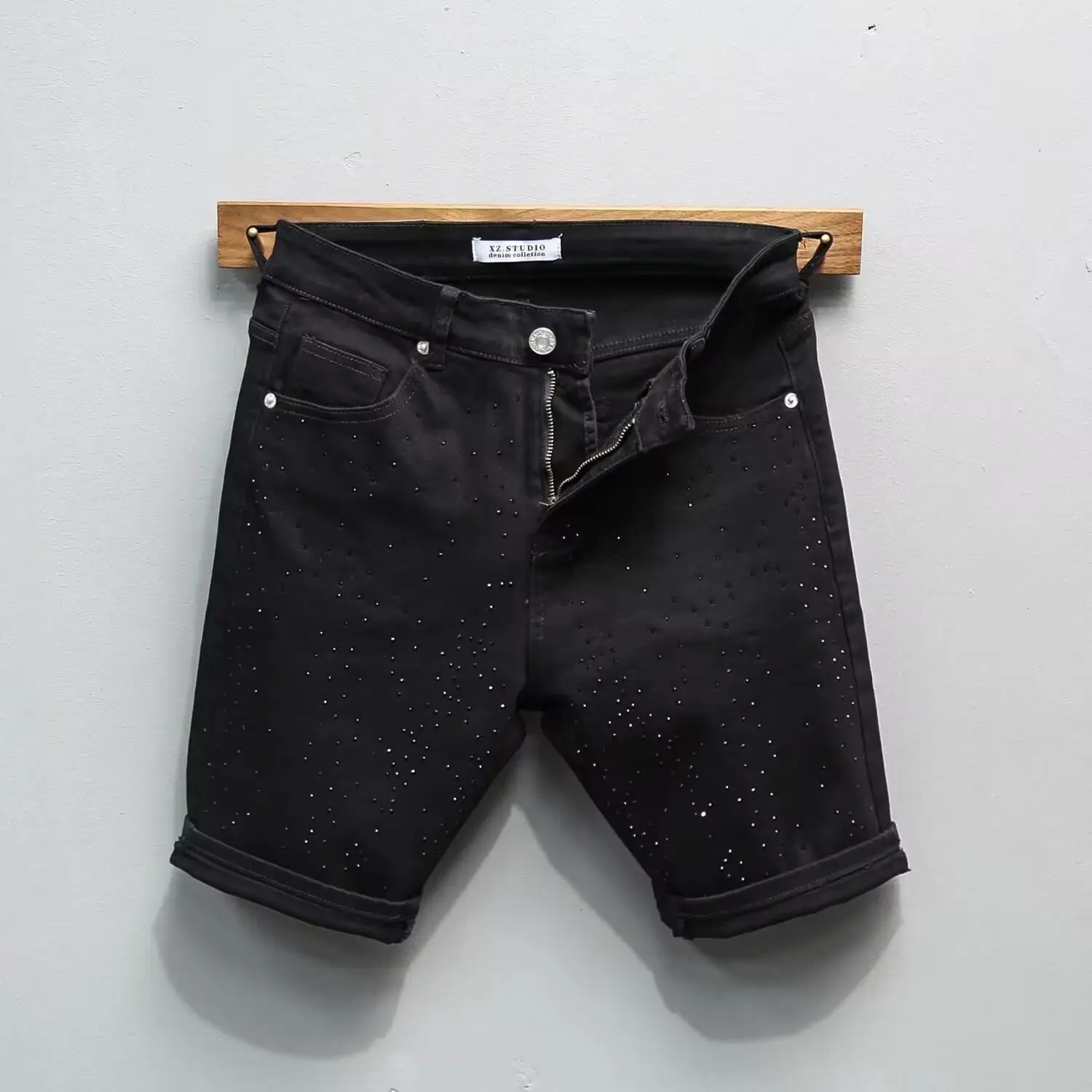 

Jean Shorts Man Trendy Brand Black Slim Elastic Denim New Shorts Men's Summer High Street Casual Half Pants Men's Jeans Shorts