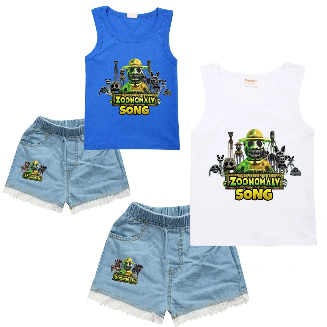 Kids Meisjes Zoommelodie Song Outfits Jongens Zomer Kleding Sets Cartoon Mouwloos Vest T-Shirts + Shorts Jeans Verjaardagskostuums