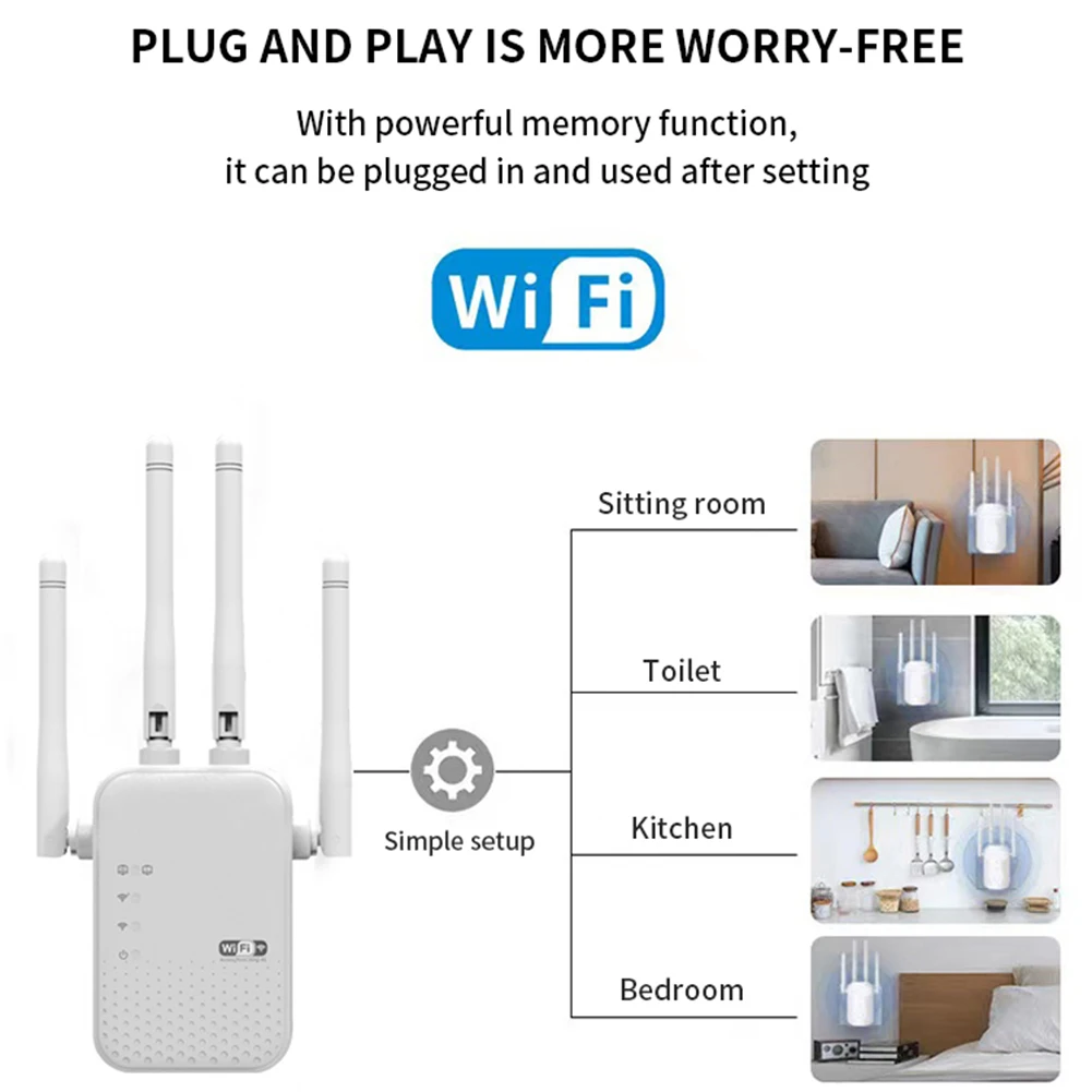 Amplificatore di segnale WiFi 1200Mbps 4 antenne esterne Estensore Internet dual-band da 5GHz e 2,4GHz per la casa