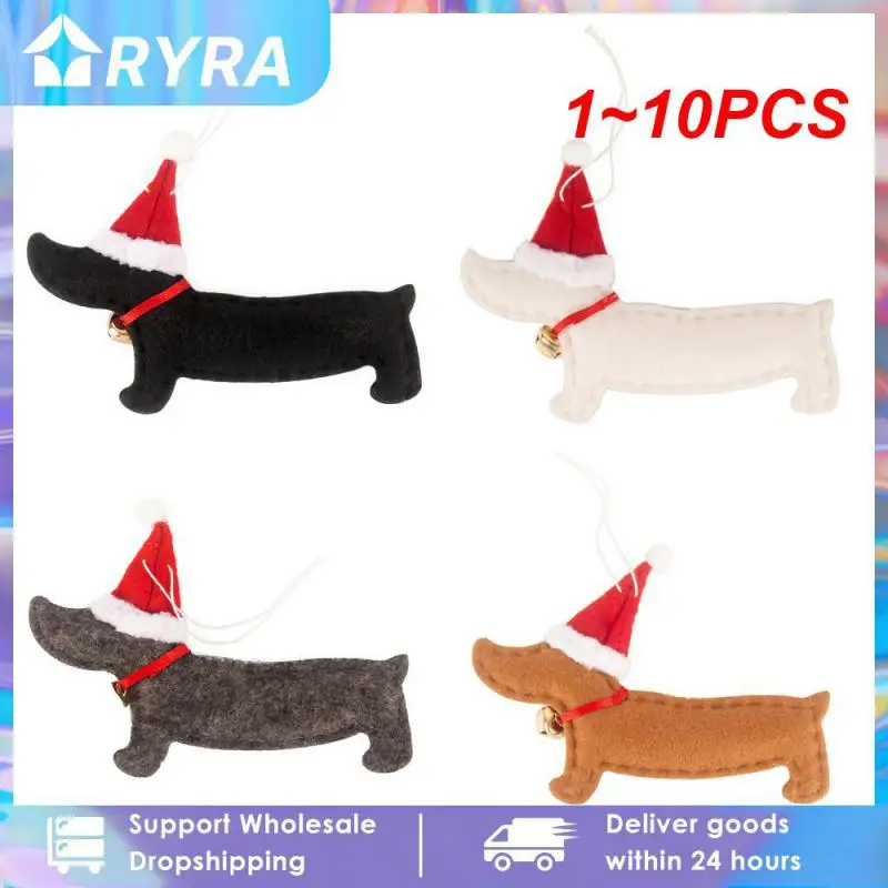 1~10PCS Christmas Dog Pendant Mini Felt Wool Dachshund Christmas Tree Decorations for Home Cristmas Ornament Xmas Navidad New