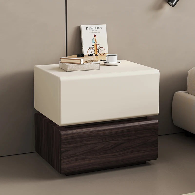 Solid wood bedside table with lamp Smart floating bedroom Small bedside table