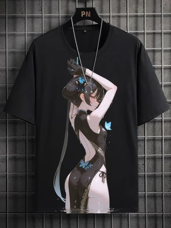 Herren-T-Shirt mit Anime-Mädchen-Motiv, 3D-Druck, sexy und attraktiv, lässiges, lockeres Street-T-Shirt, kurzärmelig, Rundhalsausschnitt. – Detail 23