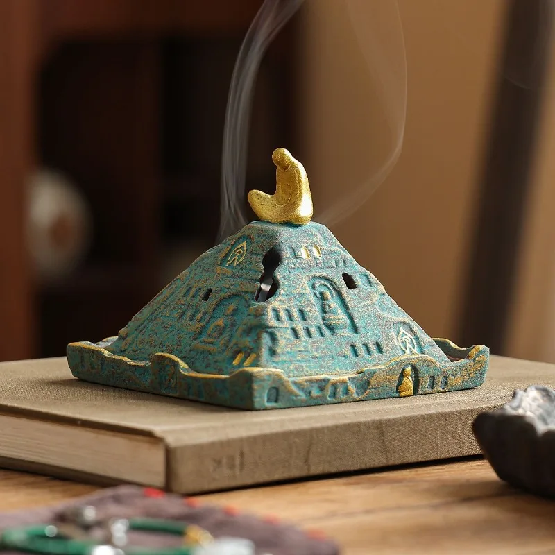 Vintage Ceramic Aroma Burner Creative Pyramid Zen Tea Ceremony Plate Incense Burner Agarwood Sandalwood Tower Incense Burner