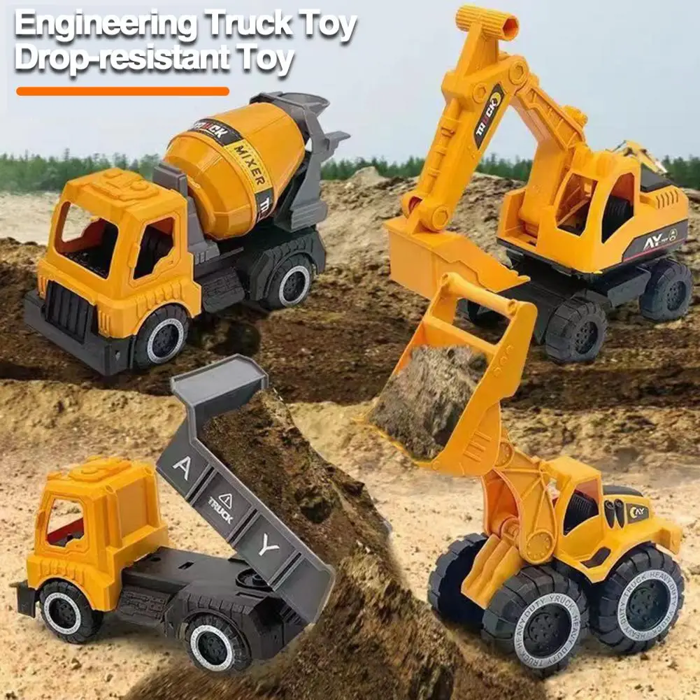 Smooth Edges Toy Mini Construction Vehicle Set for Boys 4pcs Engineering Truck Toys Excavator Bulldozer Mixer Dirt Truck Model