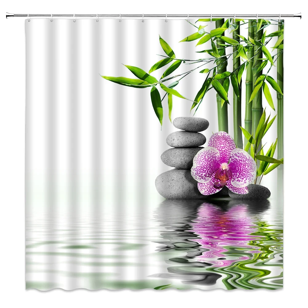 Spa Zen Buddha Water Yoga Shower Curtain Green Bamboo Flower Polyester Fabric Waterproof Massage Stone Orchid Bathroom Curtains