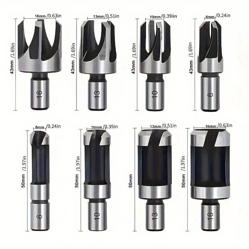 

High Carbon Steel Cutting Tools for Woodworking Hole Saw Cutting (1/4 3/8 1/2 5/8) 8-Piece Wood Hole Plug Cutter Set