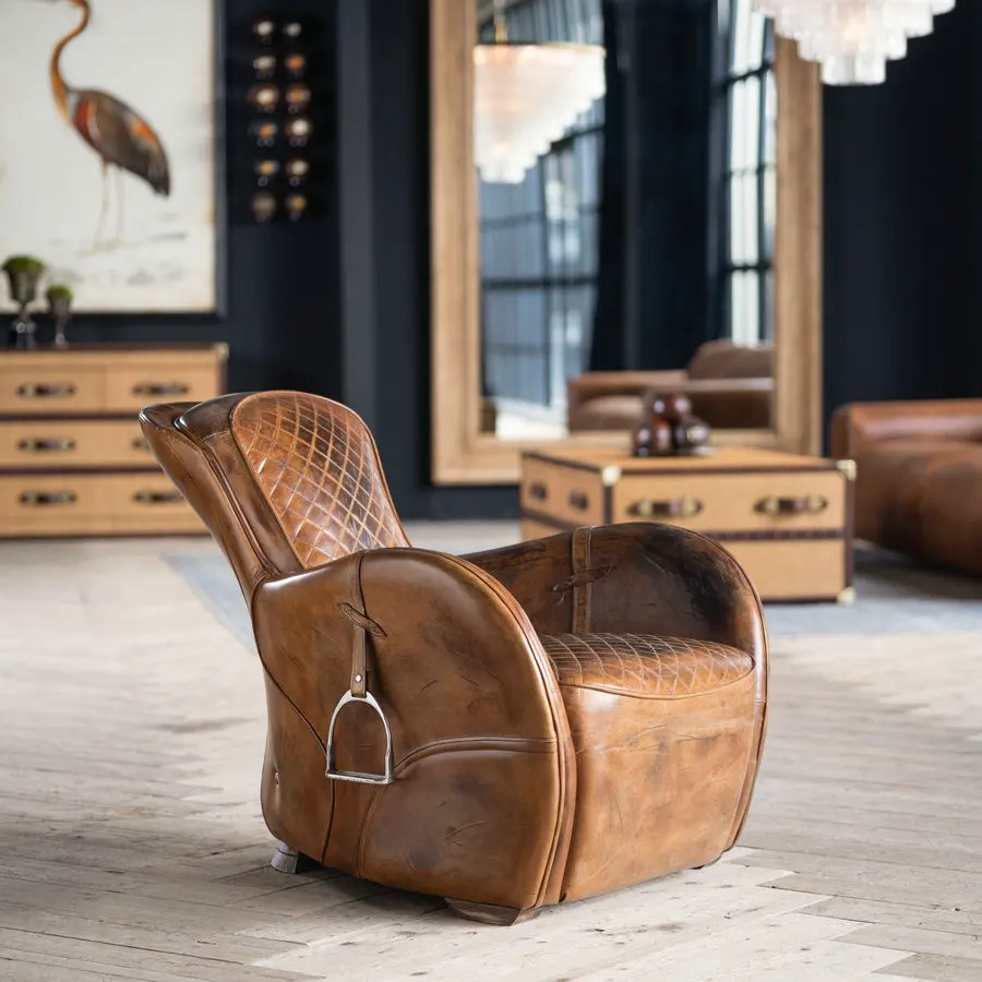 #Contemporary Heritage Living Room Fiberglass Horse Riding Saddle Chairs Cozy Genuine Leather Salon Chair Dental with Armrest
