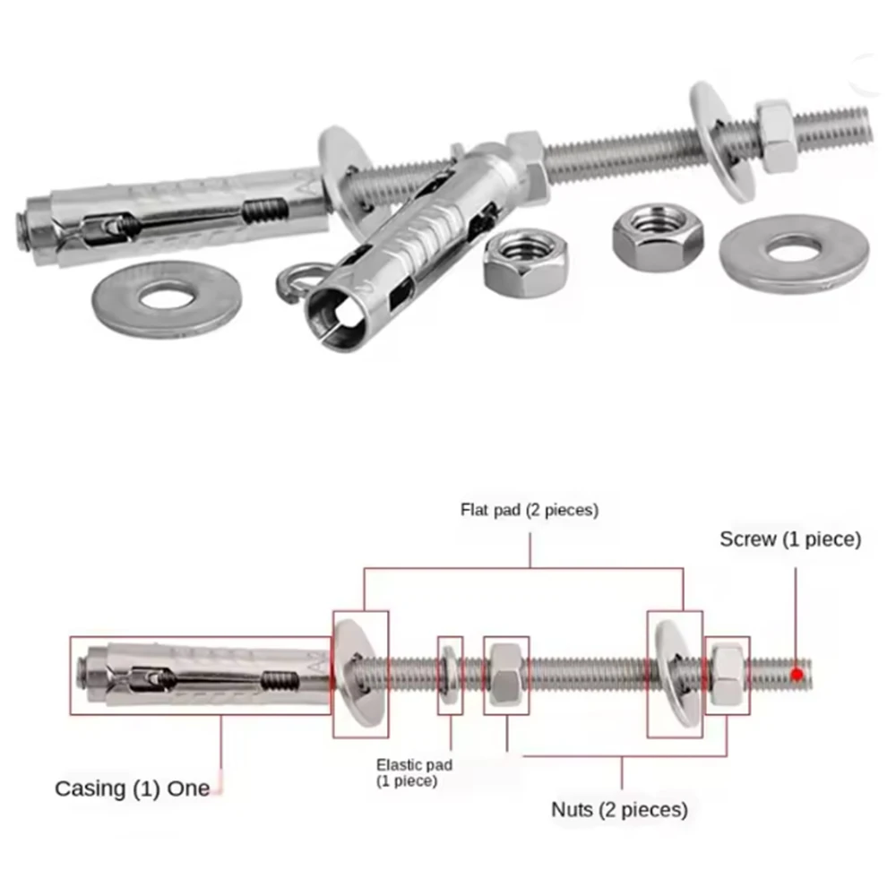 304 SS Extra Long Sleeve Anchor Bolt M6 M8 M10 M12 With Nut Washer Expansion Screw Concrete Wall Through Anchor