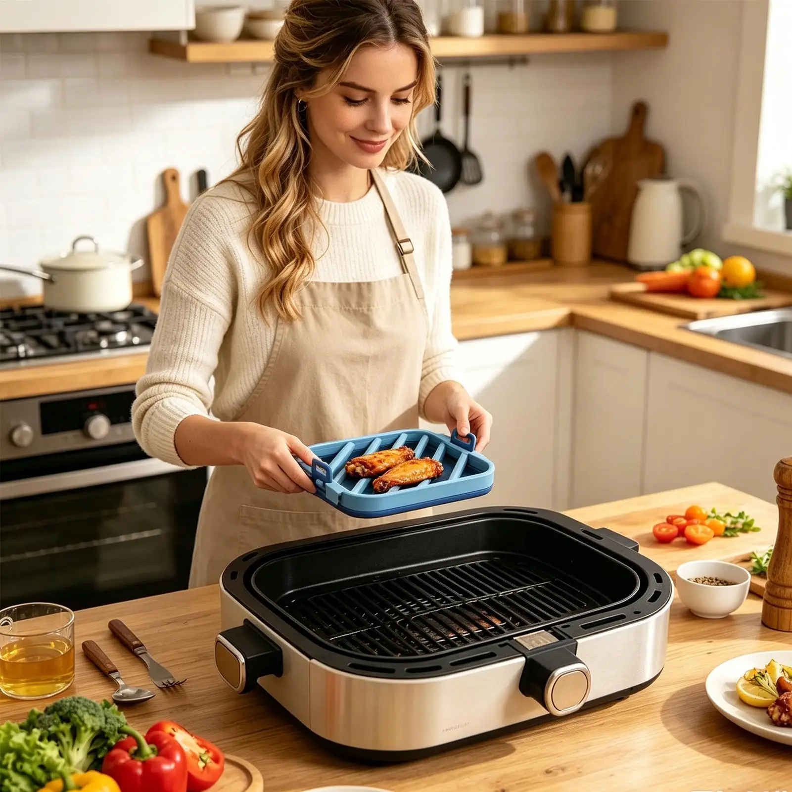 Air Fryer Rack Small Silicone Air Fryer Accessories Oven Chicken Roasting Rack For Home Cooks Beginners Parents Office Apartment