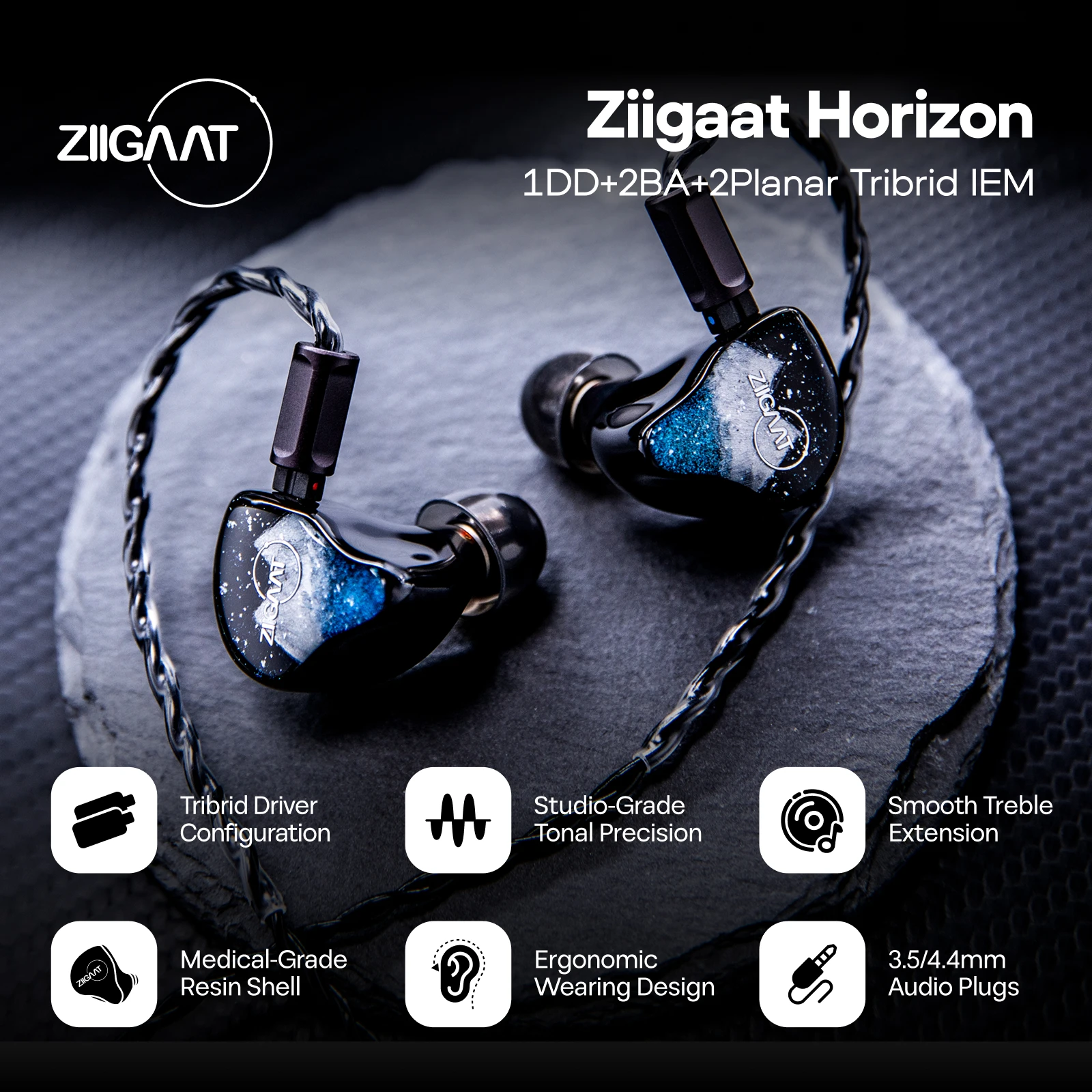イヤホン ZiiGaat Horizon Linsoul ZiiGaat Horizon 1DD + 2BA + 2 Planar Tribrid IEM Earphones