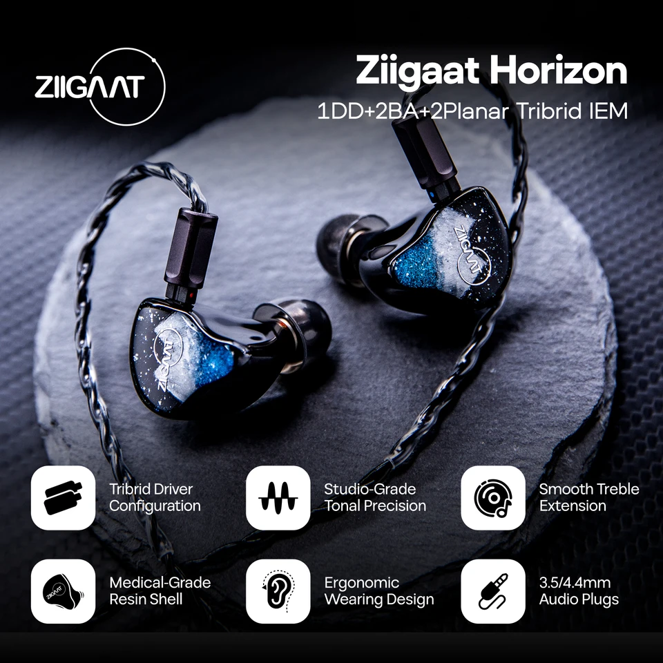 イヤホン ZiiGaat Horizon Linsoul ZiiGaat Horizon 1DD + 2BA + 2 Planar Tribrid IEM イヤホン