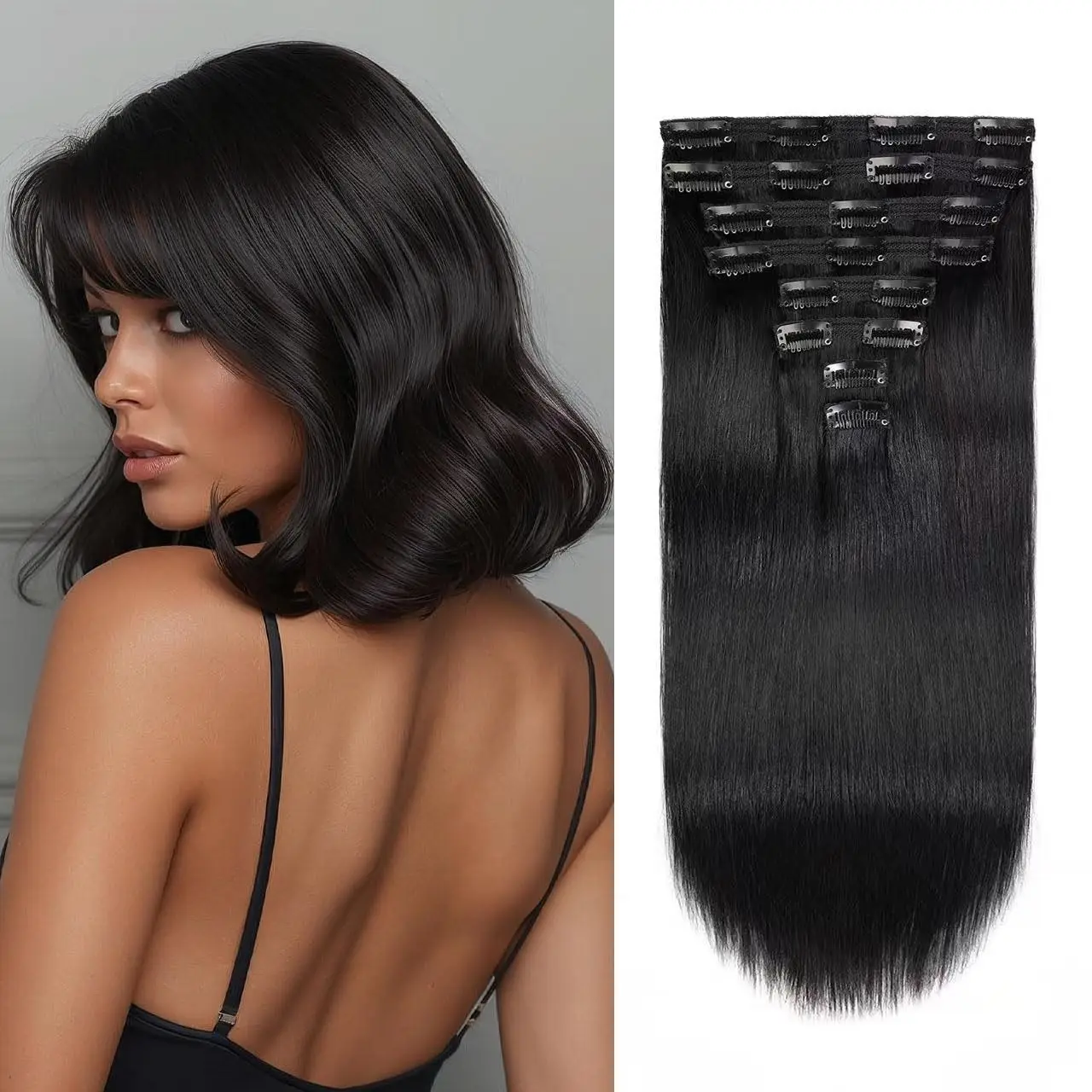 

7 Pieces 100% Human Hair Clip In Extensions Straight Hair Custom Your Color Length Weight Weft For Women