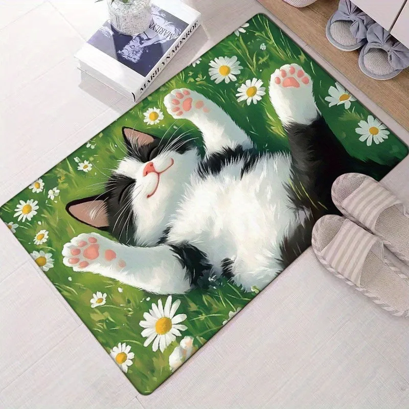 

Уютный напольный коврик с изображением кота и ромашки: очаровательный противоскользящий дверной коврик с рисунком домашних животных для ванной комнаты, гостиной, кухни, домашнего декора