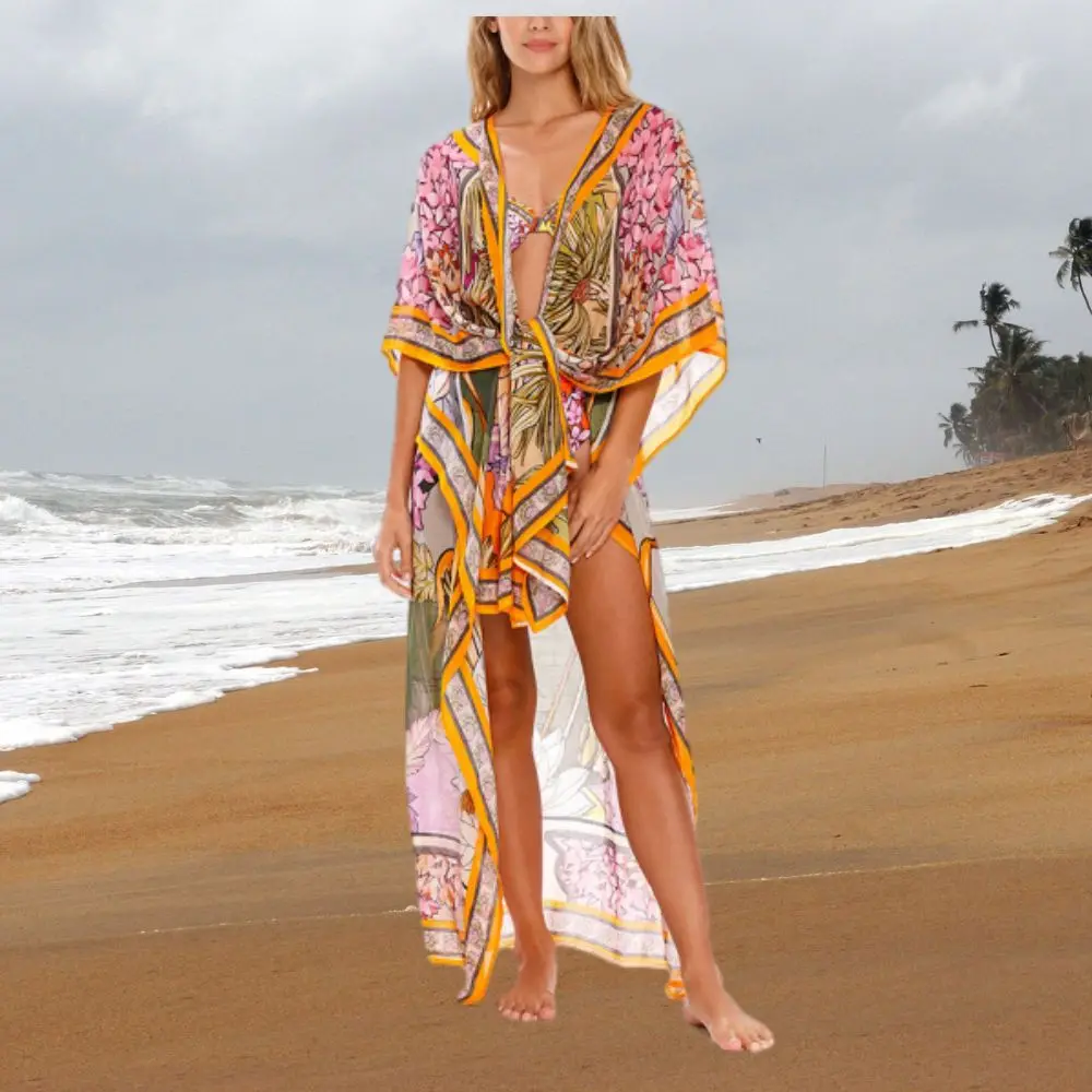 Biquíni praia estampa floral feminino, maiô com suspensão de verão, roupa de banho sexy de 2 peças de feriado, protetor solar, verão