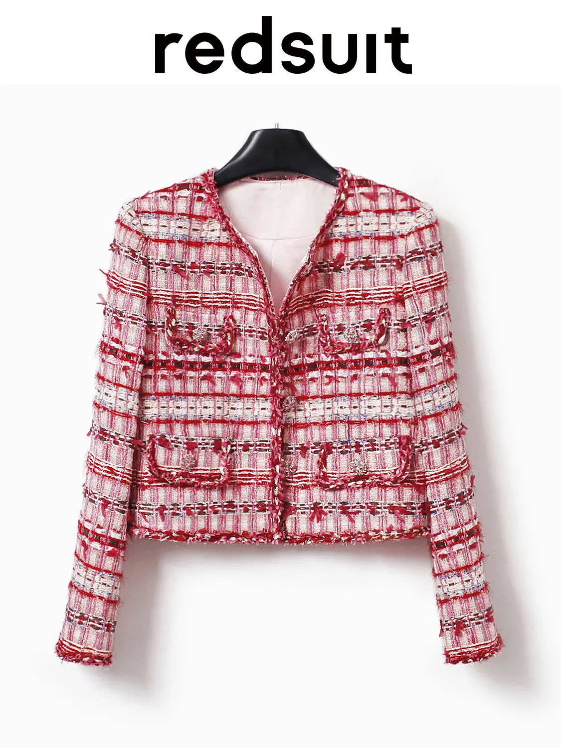 New Advanced shiny floral yarn woven red handmade lace short jacket Custom size