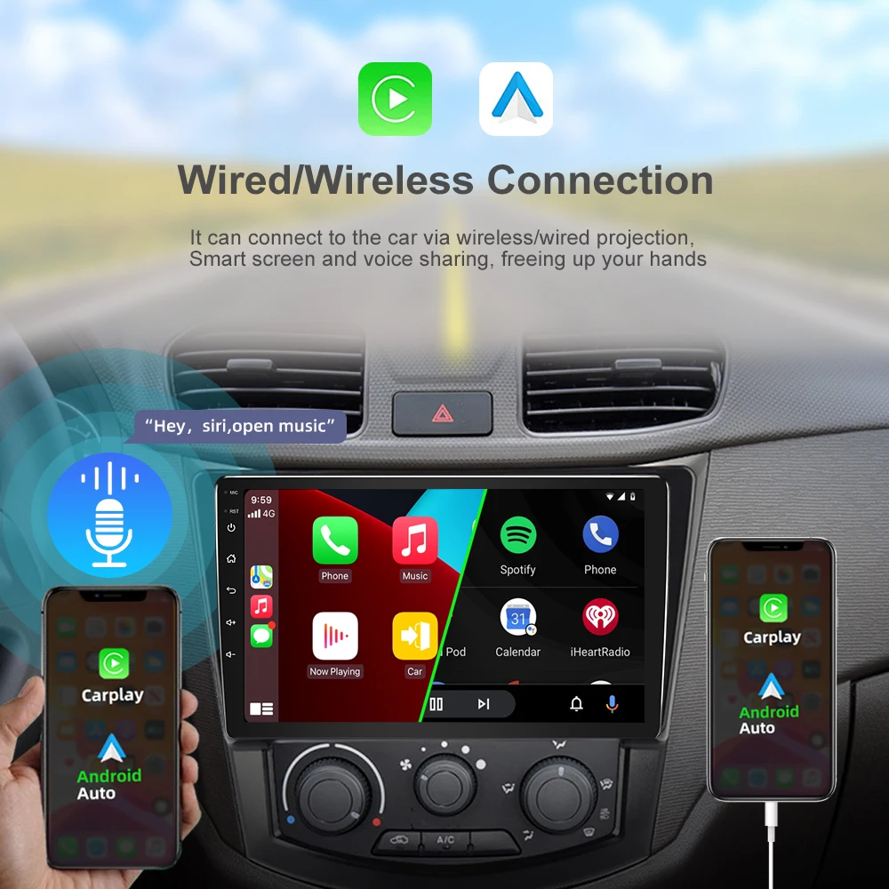 PEERCE Android 10 car multimedia player with 2 DIN AI voicecar radio，4G network Carplay, 8 cores, GPS navigation stereo recei