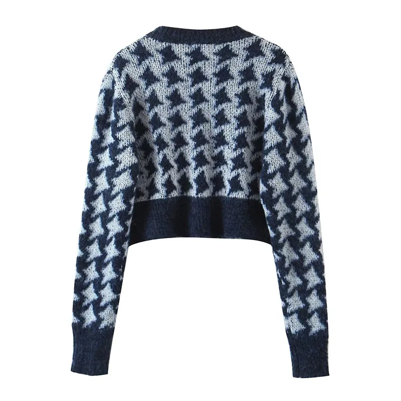 

Street Sle ort Knitted Sweater Women's round Ne Fce Inner Patterned Autumn Winter New Arrival Youthful k Blue