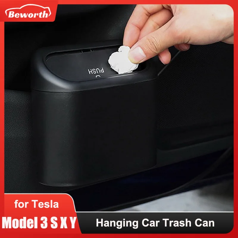 

Car Trash Bin Hanging Vehicle Garbage Can for Tesla Model 3/Y/S/X Dust Case Storage Box ABS Pressing Auto Interior Accessories