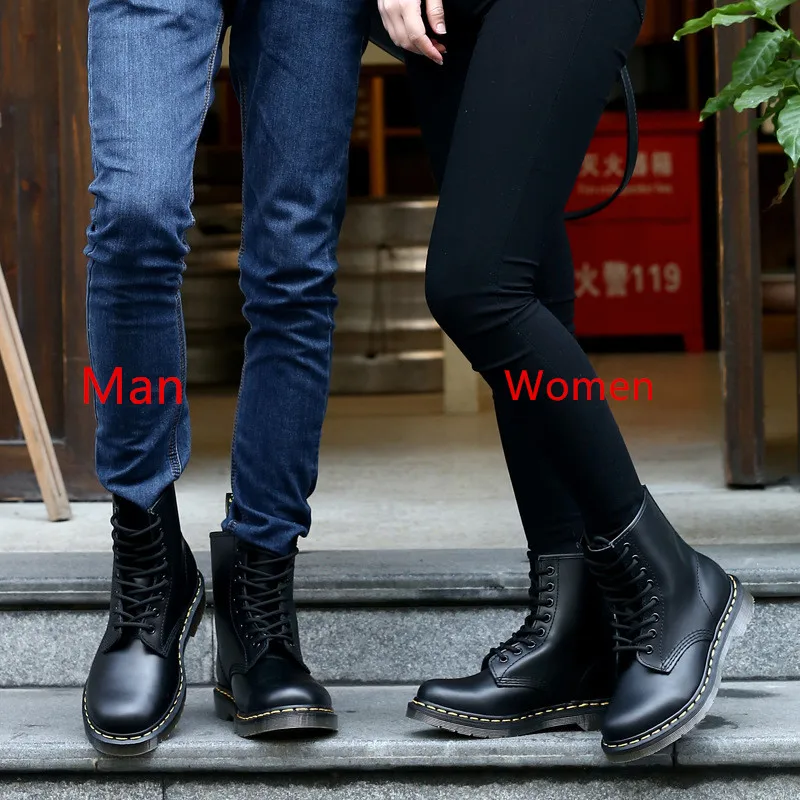 Popularity Women And Men Boots Leather  Boots Women Shoes Fashion High Top Unisex Winter Boots Motorcycle Men Shoes