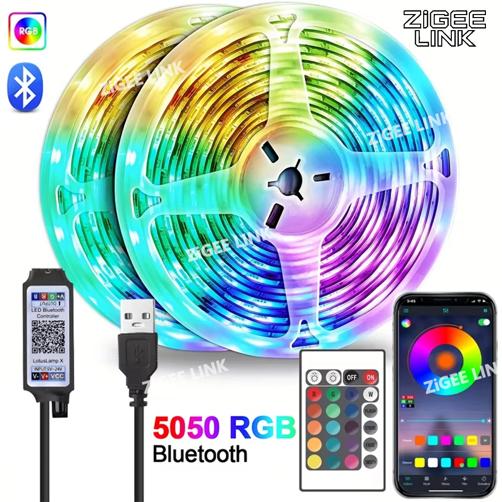 

Умная светодиодная лента USB RGB 5050 5 В, гибкая лента с дистанционным управлением через приложение, синхронизация музыки для подсветки телевизора, комнаты, сделай сам, рождественский декор