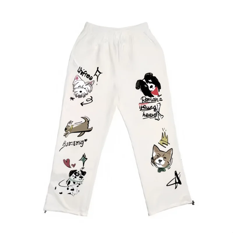 Pantaloni da ballo jazz alla moda carini Pantaloni a gamba larga con graffiti dei cartoni animati Pantaloni sportivi Harajuku Streetwear Pantaloni comodi a vita alta