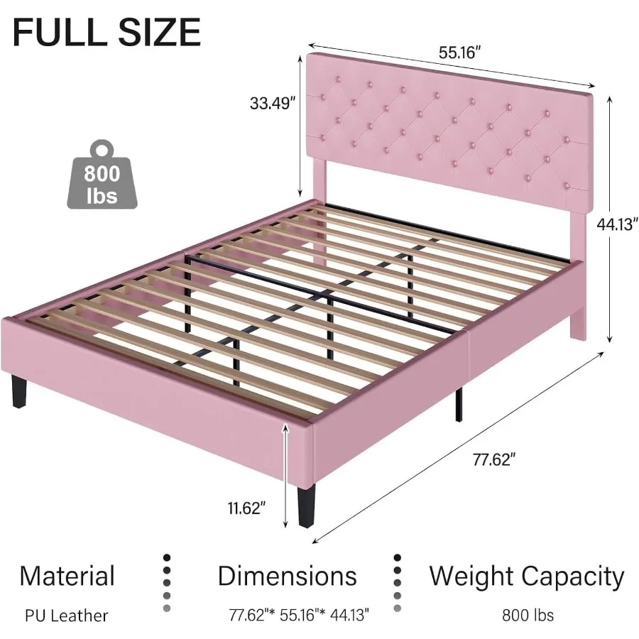 Size Platform Bed Frame with Headboard for Modern Bedroom, Solid Wood, Natural Finish, No Box Spring Required