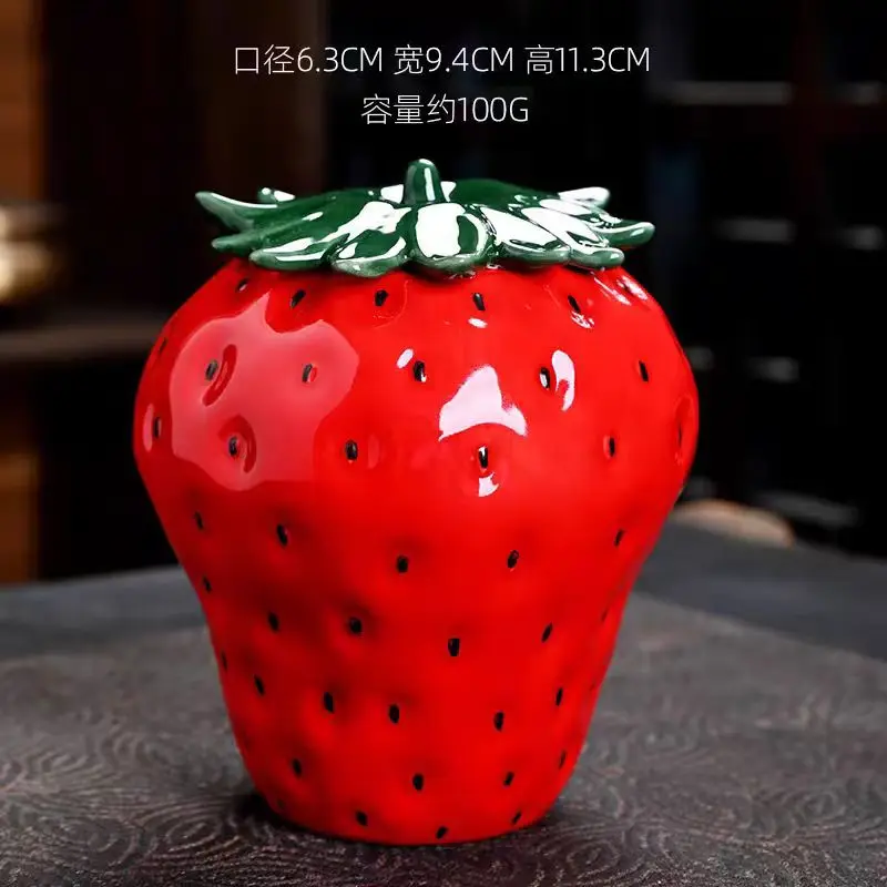 

1Pc Strawberry Shaped Ceramic Tea Jar, Sealed Storage Jar, Moisture-proof Tea Box, Tea Ceremony Decoration