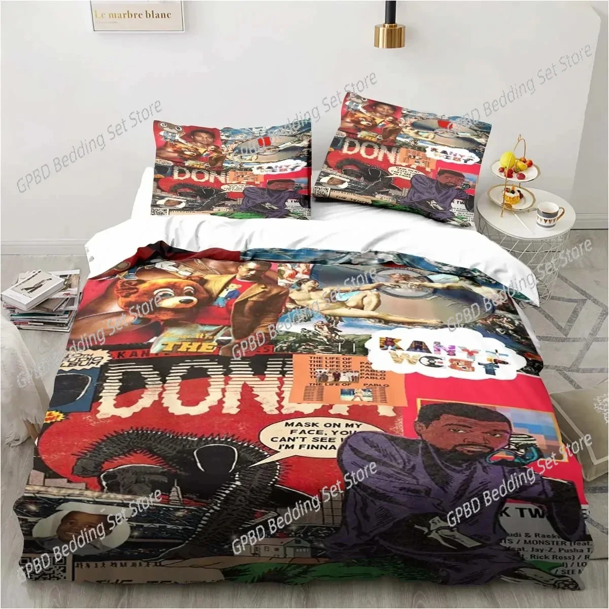 Kanye West Rapper Art Cartoon 3D Bedding Set Duvet Cover Pillowcases Single Twin Full Queen King Size Home Decor Quilt Boys Gift