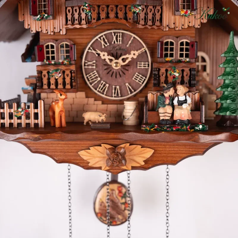 Wooden Cuckoo Wall Clock Quartz Movement Light Control Music Home Decor Living Room Villa Decoration Gift