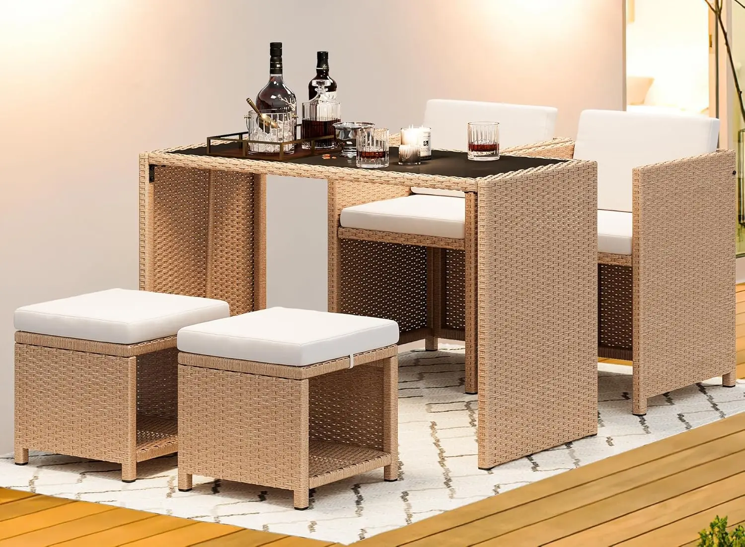Yitahome 5-Piece Patio Furniture Conversation Set, Outdoor Conversation Furniture With Tempered Glass Tabletop, Outdoor Bistro