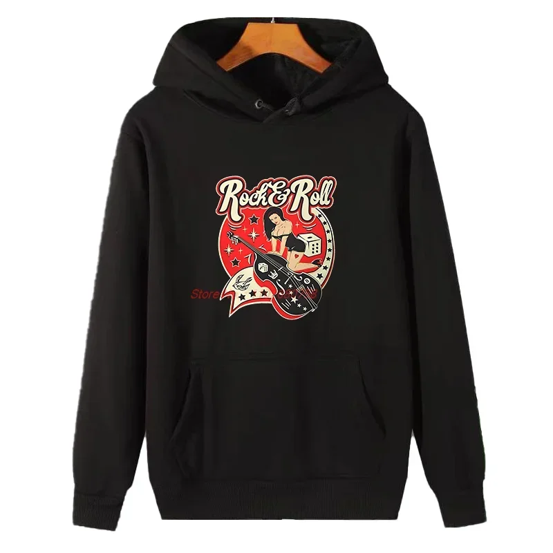 Pin Up Girl Model Graphic Hooded Sweatshirts Retro Rock And Roll Suitable For All Ages Thick Sweater Hoodie Men's Winter Sweater