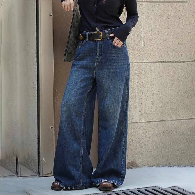 

FANAN Vintage Washed Jeans For Women High Waist Straight Wide Leg Denim Pants Office Lady Loose Trousers Fashion 2025 Autumn New