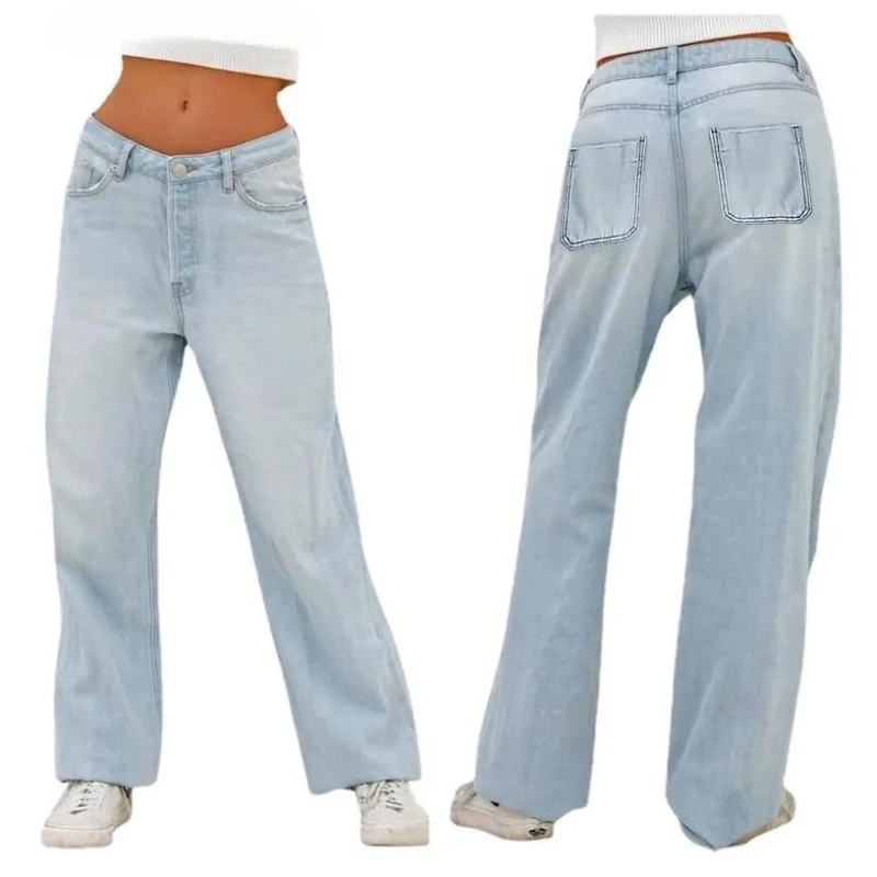 Jeans de commerce extérieur transfrontalier européen et américain pour femmes, vente directe d'usine, taille haute, jambes larges, pantalons pour femmes