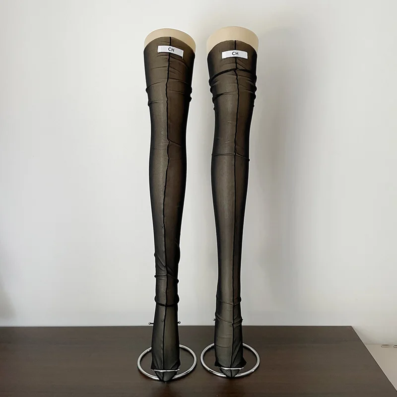 Tossy Oberschenkelhohe Strümpfe, durchsichtige Netz-Overknee-Socken, Rückennaht, transparentes elastisches Band, Party-Clubwear, lässige Strümpfe